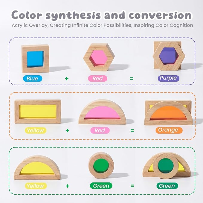 WOODENFUN Wooden Building Blocks Set for Kids, 12 Pcs Rainbow Stacker Game | Stacking Construction Toys Set Preschool Colorful Learning Educational Toys, Geometry Blocks for Boys Girls Birthday Gift
