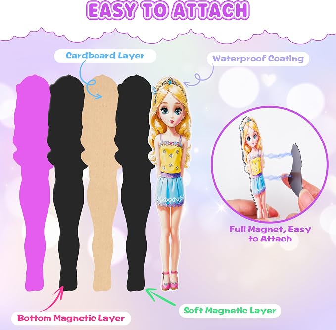 Magnetic Dress Up Dolls for Girls - Princess Magnet Paper Dolls Book with 3D City Buildings - Travel Car Trip Quiet Book Game Toys Easter Birthday Gifts for Kids Toddlers Ages 3 4 5 6 7(Style A)