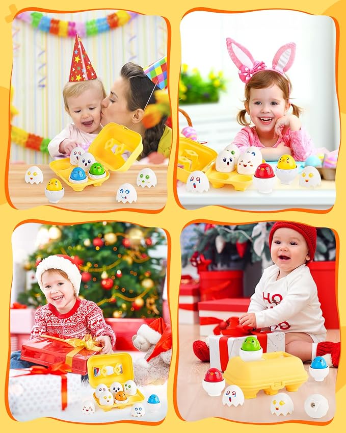 Matching Egg Toy 6 Pcs Develops Toddlers' Color & Shape Recognition Skills | Easter Basket Gift for Boys & Girls, Montessori Travel Toy for Kids 1-3, Fun Sorting Puzzle for Daily Early Education