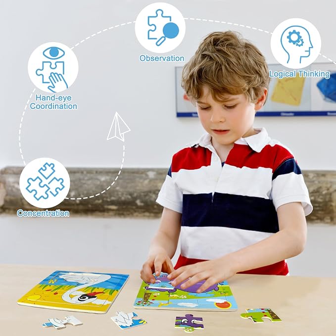Sealive Puzzles for Kids Ages 3-5, Wooden Animal Puzzle Set, 3 Pack 9-Piece | Jigsaw Puzzles for Preschool Learning, Screen-Free Play, Fine Motor Skills Practice, Educational Gift for Boys and Girls