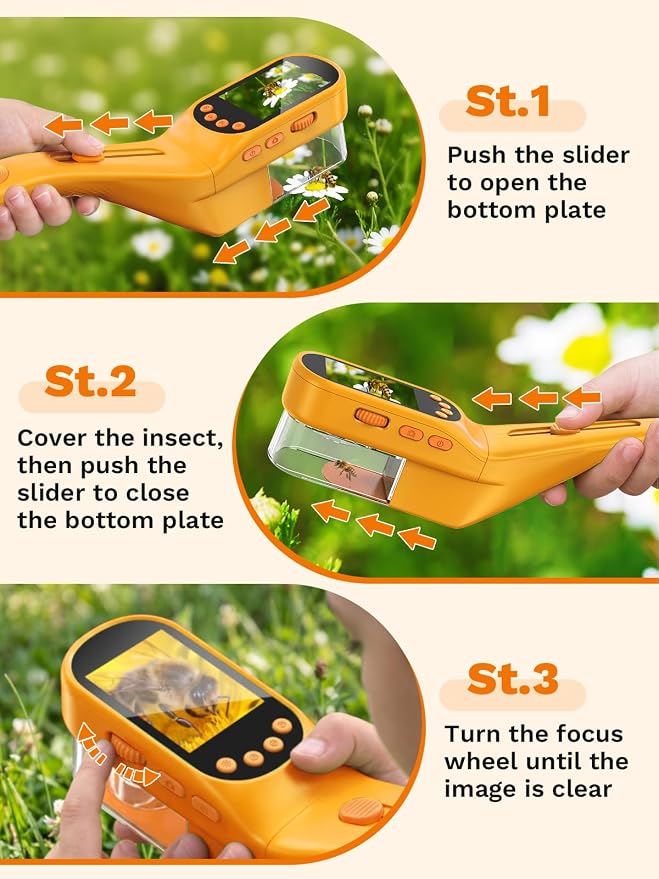 Bug Catcher for Kids with Microscope, Bug Catching Kit-Orange | Kids Microscope, Outdoor Toys with Magnifier, Tweezers & Insect Box, STEM Educational Birthday Gift for Kids Ages 3-12