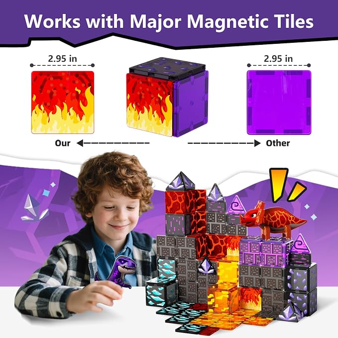 GobiDex Dinosaur Magnetic Tiles Set, Lava Cave Dinosaur Toys for Kids 3+ | Magnetic Blocks Building Set, STEM Construction Toys, Dinosaur World Adventure Playset with Lava Cave Scenes for Kids