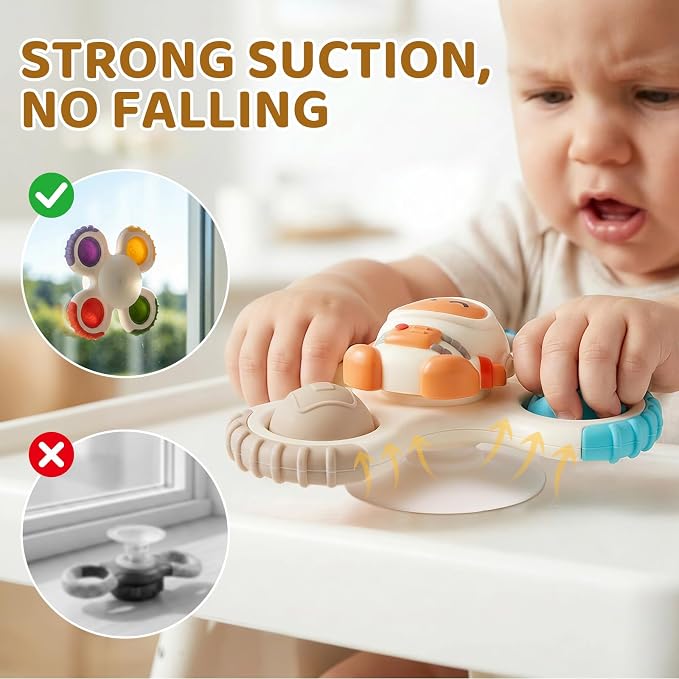 Pop Suction Cup Spinner Airplane Travel Toys for 1 Year Old Boy Girl | Novelty Spinning Tops Infant 12 18 Months,1 2 Year Old Boy Birthday Gift for Toddlers ,Sensory Baby Bath Toy Kids Ages 1-3