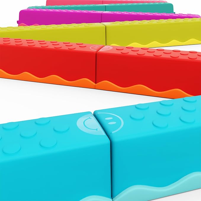 B. toys Balance & Hop Beams, Interlocking Balance Beam Set, Rainbow, Summer | 10 interlocking beam sections in rainbow colors for active play; stackable and compatible with matching sets; 3+ Years