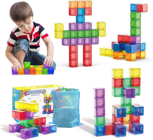 Magnetic Building Blocks for Toddlers, 1.38 inch Large Magnet Stacking Cube | 48PCS Educational Building Toys for Kids, Montessori Toys for 3 4 5+ Year Old, Preschool Learning Color Sorting Sensory Play