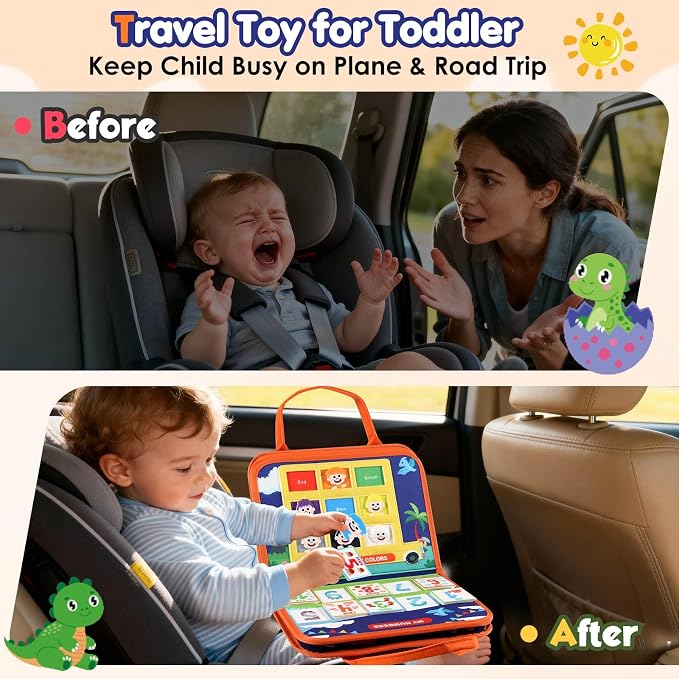 GOLIYEAN Toddler Busy Board - Montessori Toys for 2 Year Old Boy Birthday Gift, Educational Learning Sensory Busy Book for Toddlers, Ages 2-4 Airplane Car Travel Toys, Activity Books for Toddlers