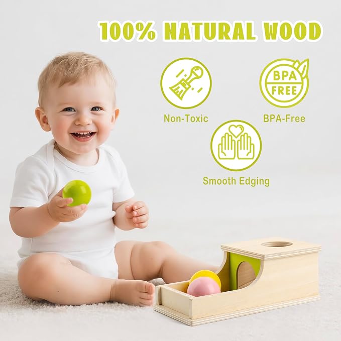 Montessori Toys for 6 Month Old, Object Permanence Box with Three Balls | 8 Month Old Baby Toys, Wooden Preschool Infant Toys 6-12 Months Developmental, Cause and Effect Ball Drop Toy
