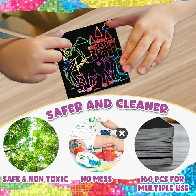 ZMLM 165 Pcs Rainbow Scratch Paper Art Notes - Crafts for Kids Ages 4-8 | Mess Free Classroom Prizes,1st 2nd 3rd Grade School Activity Bulk, Back to School Gifts for Students from Teacher