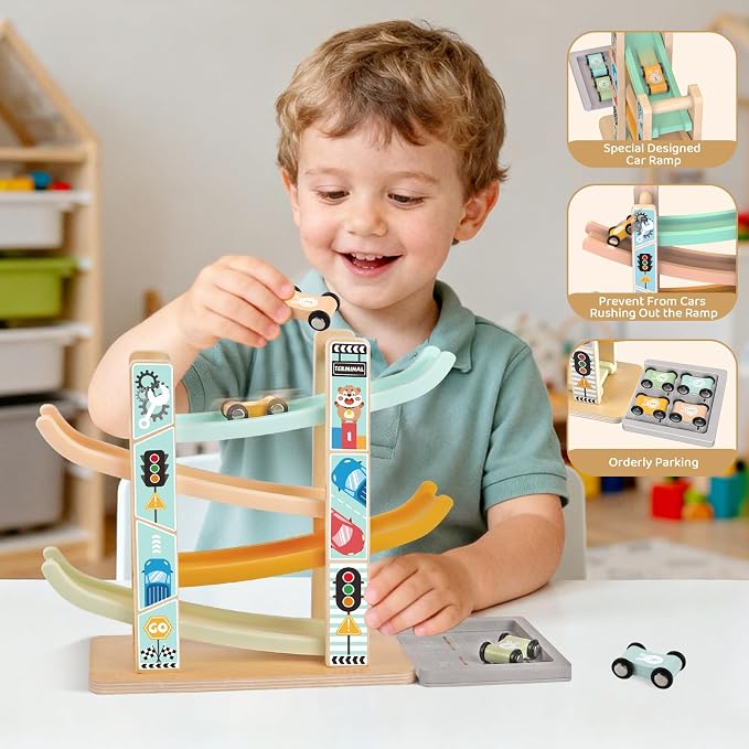 Montessori Wooden Toys for Toddler, Pounding Hammer, Car Ramp, Shape Sorter | Xylophone, magnetic fishing game, rotating gears, fine motor play, hand-eye coordination, birthday gifts for boys and girls