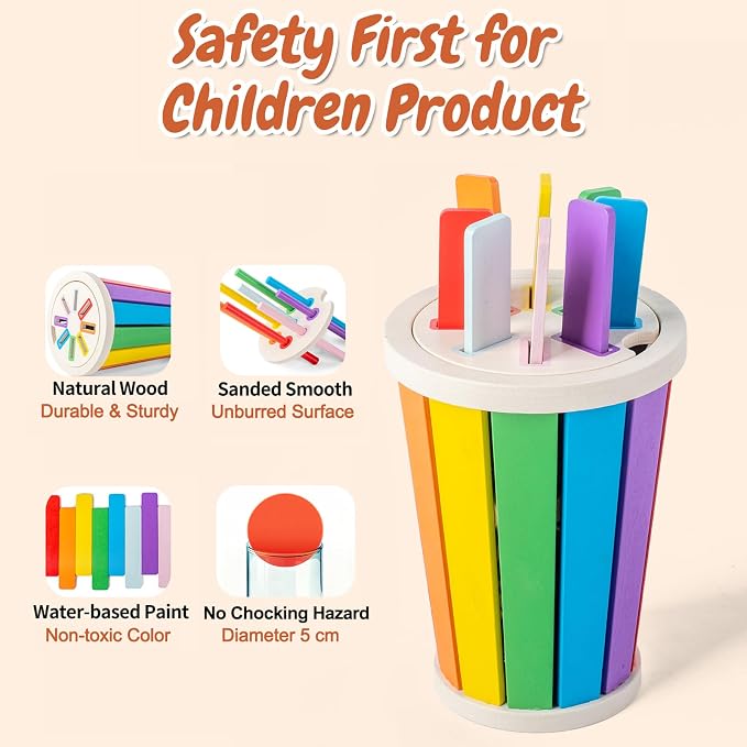 Montessori Toys for 1-3 Year Old, Wooden Color Sorting Learning Toys for Toddlers, Fine Motor Skills Matching Games,Sensory Development Educational Toy,18 Month+ Baby Boys Girls