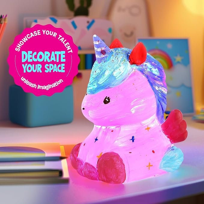 Paint Your Own Unicorn Lamp Kit, Crafts for Kids Ages 6-12, Gifts for Girls | Unicorn painting kit with paints and 3D night light; arts and crafts activity and birthday gift for girls ages 6-12