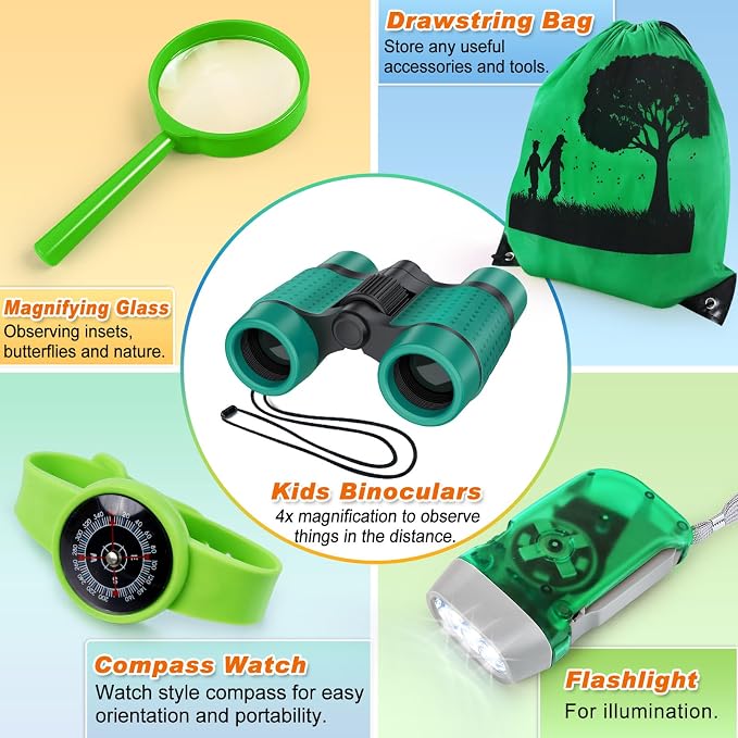 Kids Explorer Kit & Bug Catcher Kit, 7 Pcs Kids Outdoor Exploration Set | Camping Gear with Backpack & Binoculars, Ideal Outdoor Adventure Toys for Boys Girls 3-12