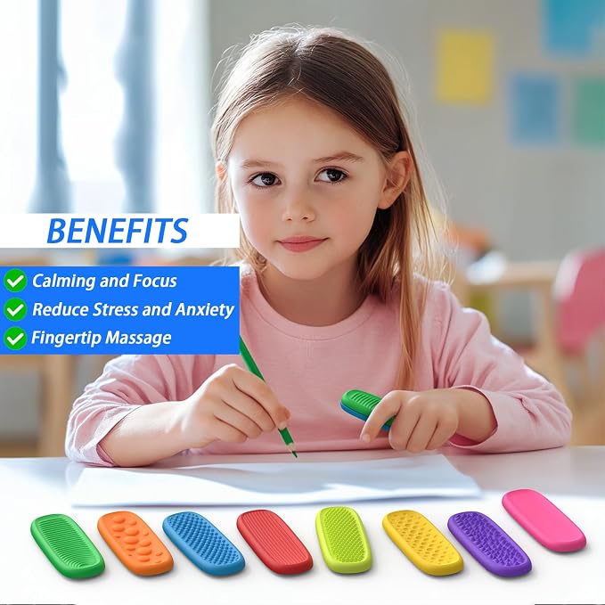 Fidget Toys Worry Stones & Calm Strips - 8 Pack Sensory Toys for Kids with Autism, Quiet Fidgets for Classroom Treasure Box Prize, Texture Suction Toys for Autistic Kids 5-7 8-12