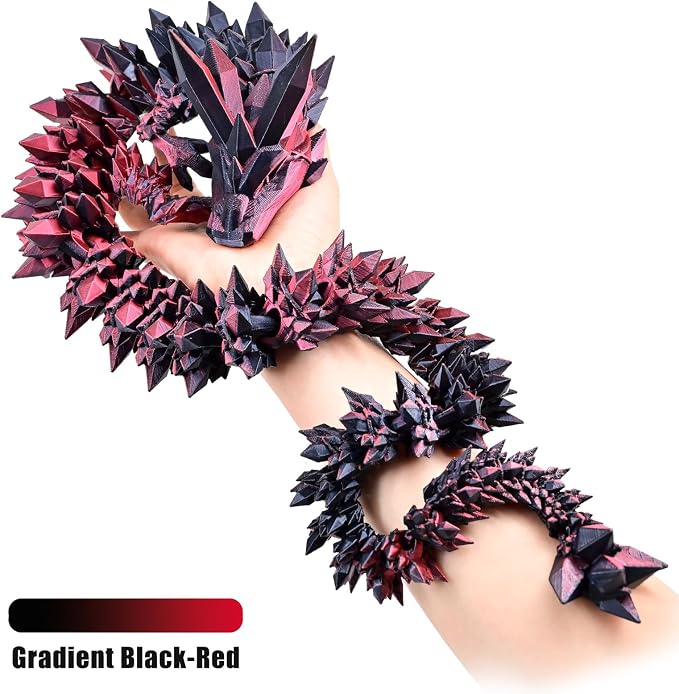 30 Inch Large 3D Printed Dragon 76cm Long Fidget Toy Gift Decor | Flexible Giant Articulated Dragon Toy, Home Desk Decoration, Birthdays Christmas Gift for Kids Boys Girls Adults, Red Black