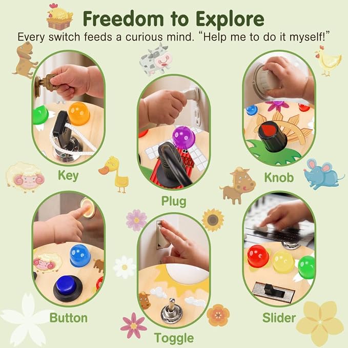 RichBoy Busy Boards, Lights Switch-Style, Wooden, 37-in-1, Medium | Toddlers Birthday Gifts, Montessori Toys, Autism Sensory, Fine Motor Skills, Educational Learning, Travel Essentials