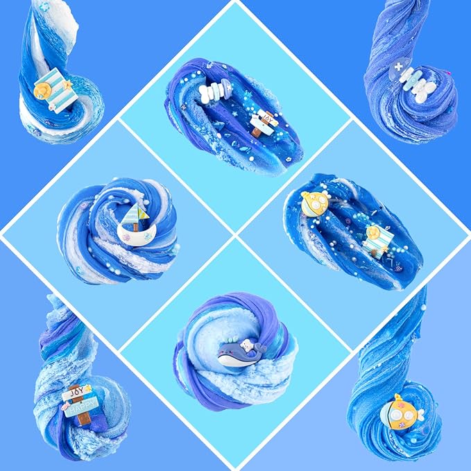 6-Pack Blue Slime Kit for Kids, Butter Cloud Squishy Birthday Gift Set | Party favor, goodie bag stuffer, Easter basket filler and sensory slime toy for boys and girls ages 4-10