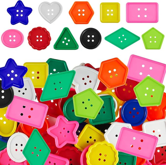 Taiyin 400 Pcs Big Bright Buttons Craft 1.2 Inch Kids Vivid Colors Large Buttons Plastic Assorted Cute Shape Colorful Toys for Arts, Crafts DIY Projects