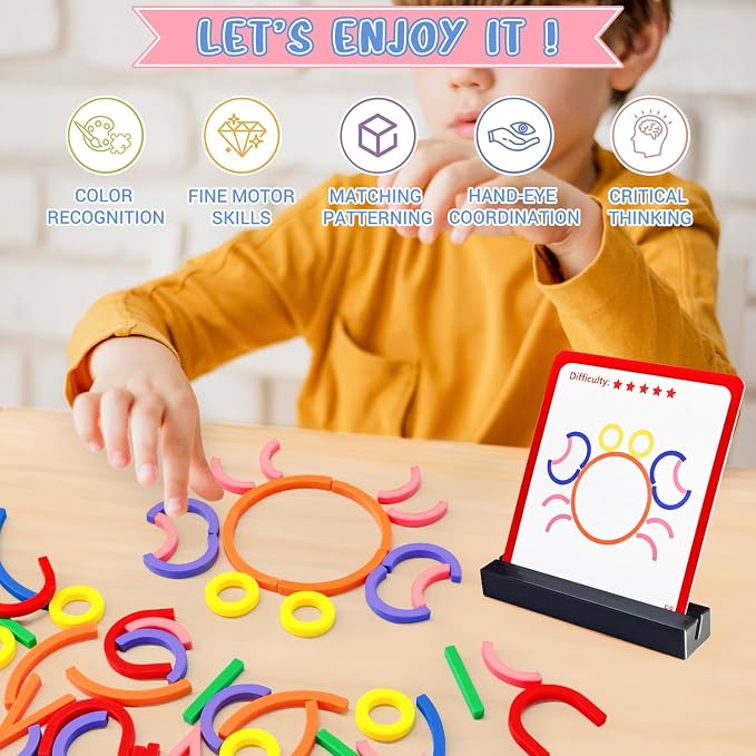 Pattern Blocks Puzzle STEM Toys for Creative Learning Sticks Shape Building Blocks Educational Resources Brain Teaser Montessori Toys (176PCS)
