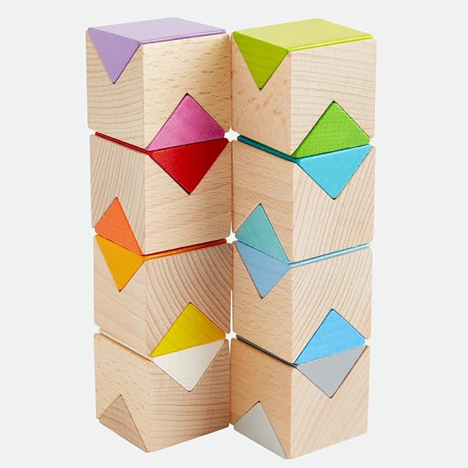 HABA Creative Building Blocks - Colourful Building Set with 32 Wooden Building Blocks & 10 Template Cards - Promotes Creativity, Spatial Thinking & Fine Motor Skills - From 4 Years - 2012606001