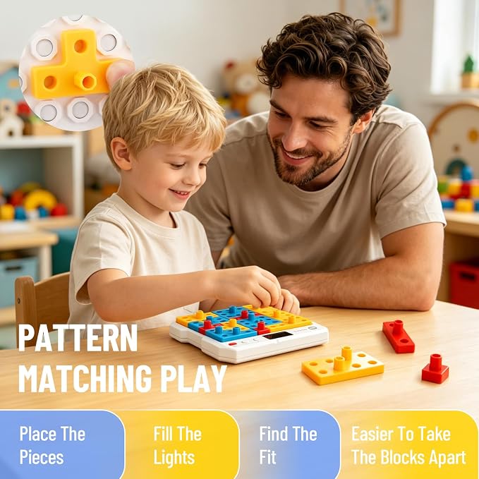HAPRAY Super Blocks STEM Puzzle Game, Brain Teaser Toys for Kids & Teens | 1000+ Pattern Matching Game & Maze Challenge, Brain Teaser Toys for Kids & Teens, Parent-Child Interactive Travel Toy