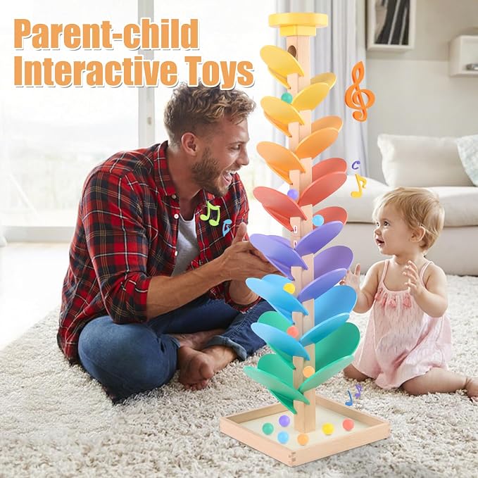Wooden Marble Run for Kids 4-8 Music Tree Montessori Color Sorting Toys 3-5 | Wood Music Tree Toys Marble Ball Run Boys Girls Learning Color Sorting Game Birthday Gift