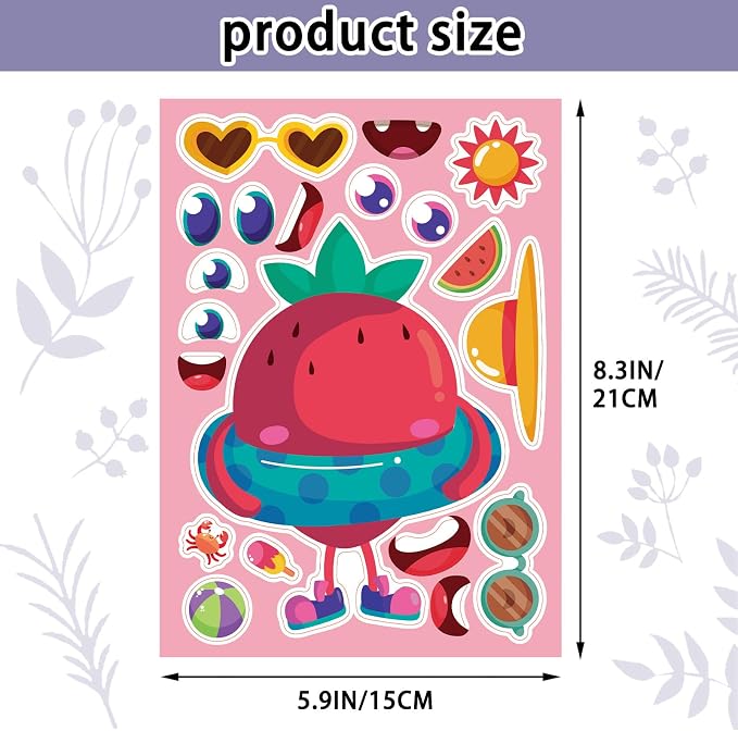 24 Sheets Make a Face Summer Stickers for Kids Party Favors | Make Your Own Summer Stickers Birthday Decorations Supplies, Toddlers Crafts Activities Gifts Goodie Bags Stuffers