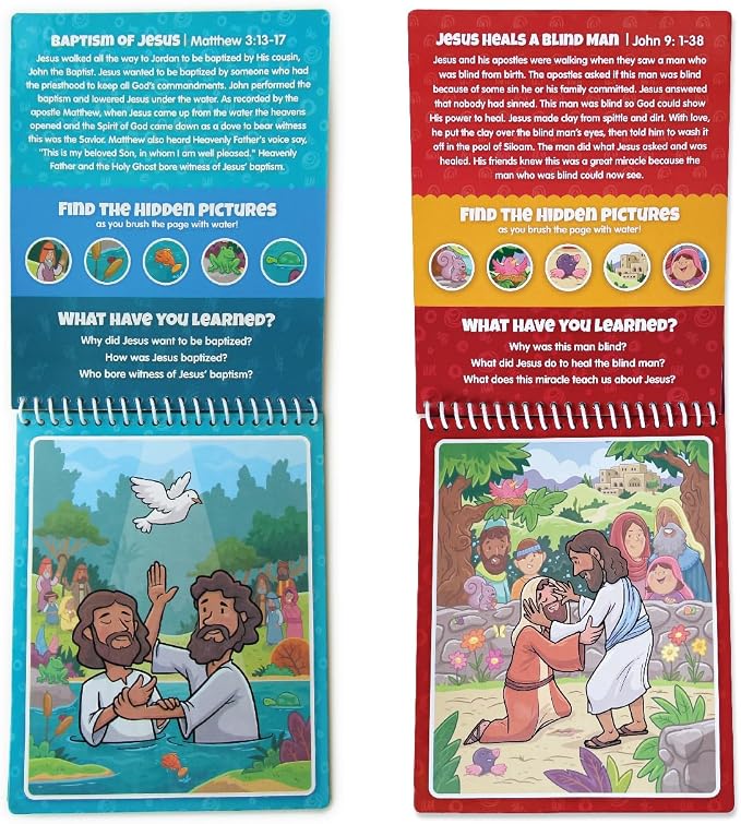 Aqua Brush 2 Pack of The New Testament Color with Water Activity Book, Bible School, Preschool, Elementary, Primary, Christian, Religion, for Kids Ages 3+