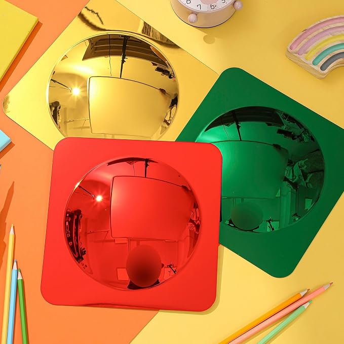 Geiserailie 9 Pcs Sensory Wall Bubble Mirrors, 10 x 10 Inch, CPC Certified | Colorful Acrylic Convex Mirrors, Sensory Room must haves, Classroom Learning Tool, Calming Corner, Preschool Daycare Activity