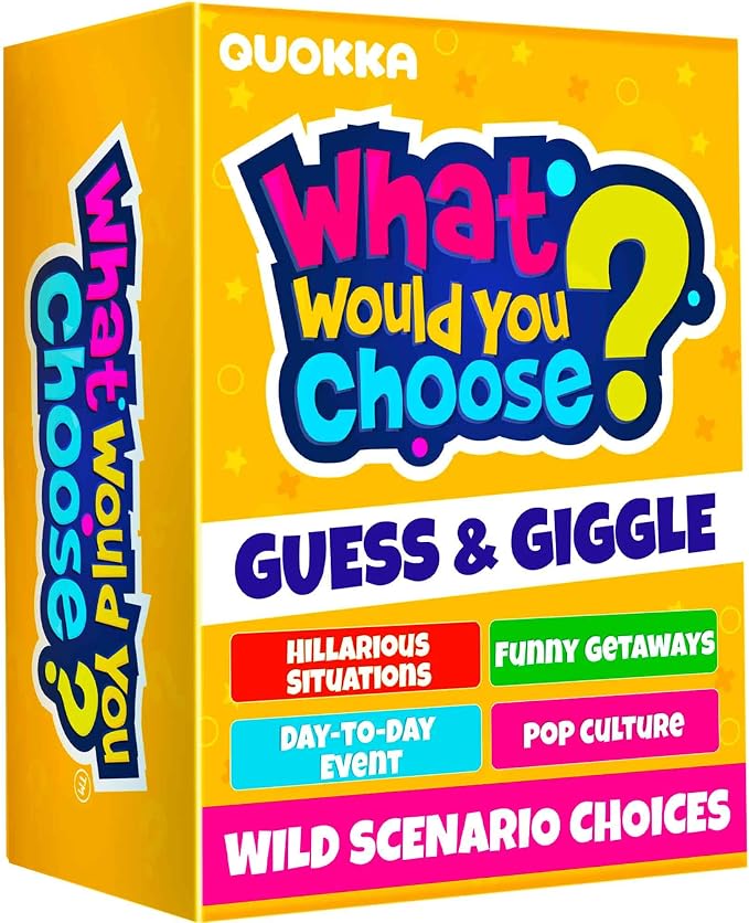 QUOKKA 4-Pack Card Game – 2000+ Hilarious Questions – Funny Family & Party Board Games for Kids, Teens, Adults – Travel, Pop Culture, Daily Life & Situations – What Would You Choose Challenges Ages 8+