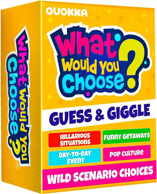 QUOKKA 4-Pack Card Game – 2000+ Hilarious Questions – Funny Family & Party Board Games for Kids, Teens, Adults – Travel, Pop Culture, Daily Life & Situations – What Would You Choose Challenges Ages 8+