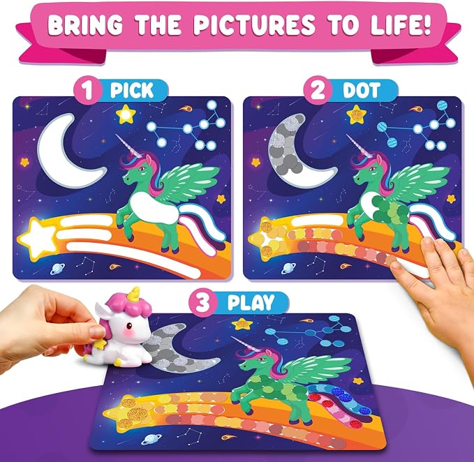Dot Art Activity - Unicorn & Princess Sticker Kit, Toys for 3 Year Old Girl | Toddler Art & Craft Supplies for Kids, Birthday Gifts for Boys & Girls Ages 3, 4, 5, 6, 7 Year Old - Travel Toys for Airplane