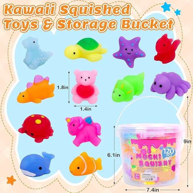 VISCOO 120 Pack Squishy Toys, Mochi Squishy Bulk, Kawaii Squishies for Kids | Stress Relief Sensory Toys, Treasure Box Toys for Classroom Prizes, Easter Basket Stuffers,Goodie Bags Fillers Party Favors