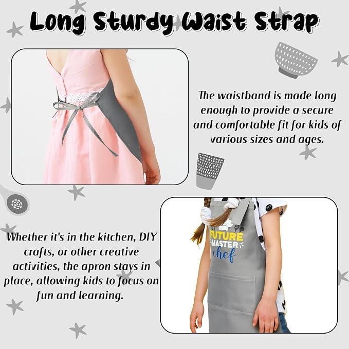 R HORSE 2 Pieces Kid Apron and Chef Hat Set, Dress up Role Play Chef Toy | Gray Future Master Chef Adjustable Children Kitchen Apron Set, Ideal for Cooking, Baking, Painting, Cooking Birthday Gift