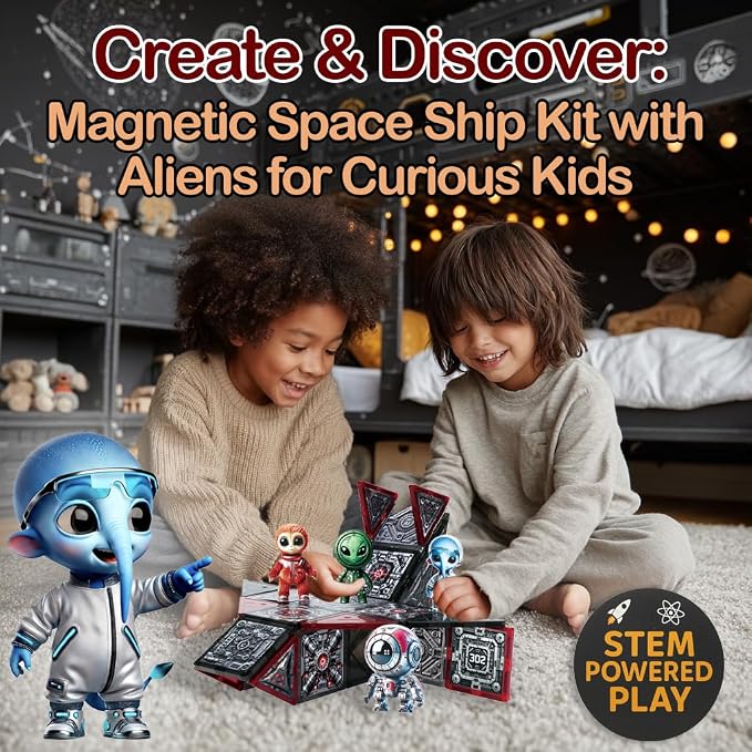 Little Pi Space Battleship Magnetic Tiles, Building Blocks for Kids