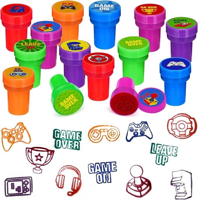 Cinrobiye 24 Pcs Video Game Stampers Party Favor Set, Cute Gaming Stamps for Kids Birthday Party, Classroom Rewards, Arcade Game Prizes, Goody Bag Fillers, Gamer Themed Party Supplies