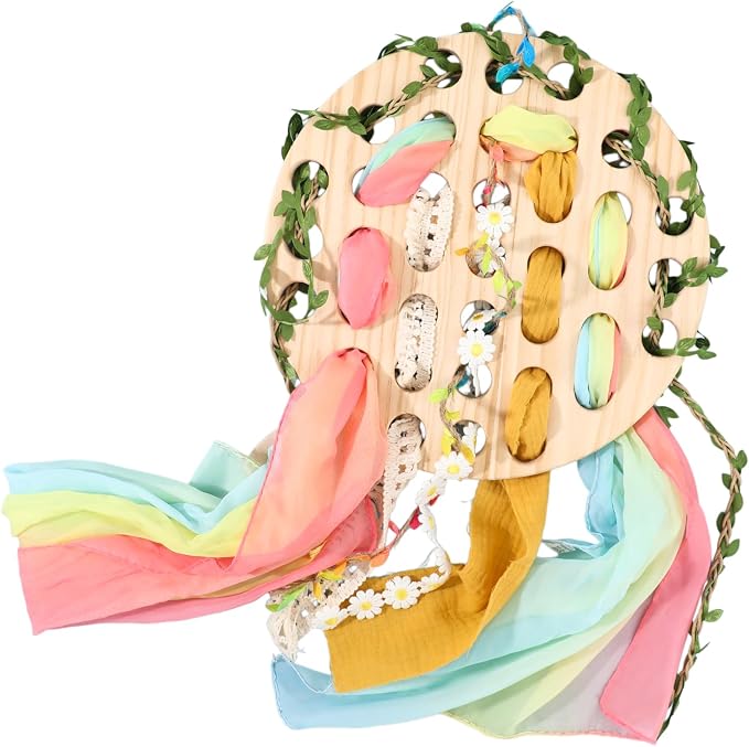 COTTOVE Wooden Lacing Toys Open Ended Busy Board with Play Silks