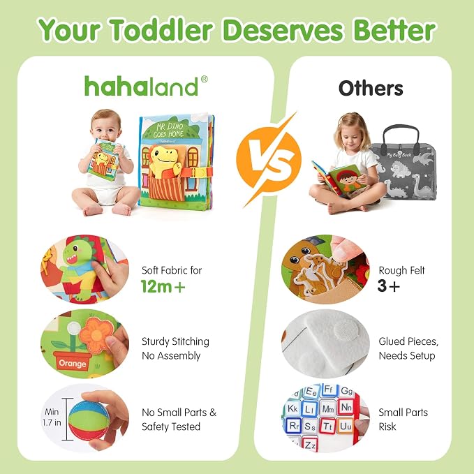 hahaland Busy Book for Toddlers 1-3 - Dinosaur Soft Fabric Activity Books | hahaland Busy Book for Toddlers - Dinosaur Soft Fabric Activity Books