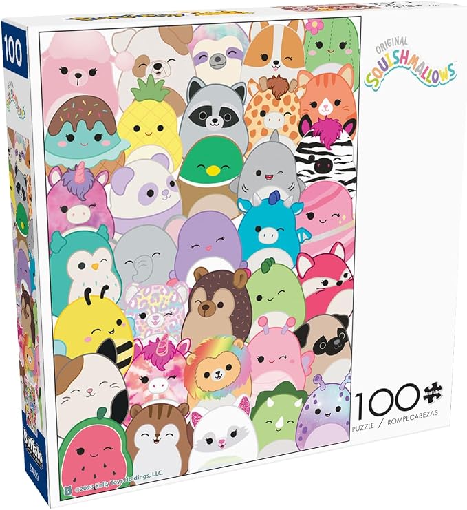 Buffalo Games - Squishmallows Buddies - 100 Piece Puzzle for Kids Ages 6-8 | Full-Color Poster, Quick Family Build, Balanced Intermediate Challenge, High-Res Artwork, Made in the USA, Recycled Materials