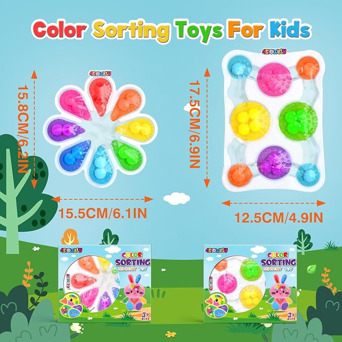 2Pcs Color Sorting Sensory Toys for Kids with Autism Toddler Toys for Airplane Travel Road Trip Preschool Montessori Toys Fine Motor Skills A Easter Basket Stuffers Gifts for Kids Boys Girls