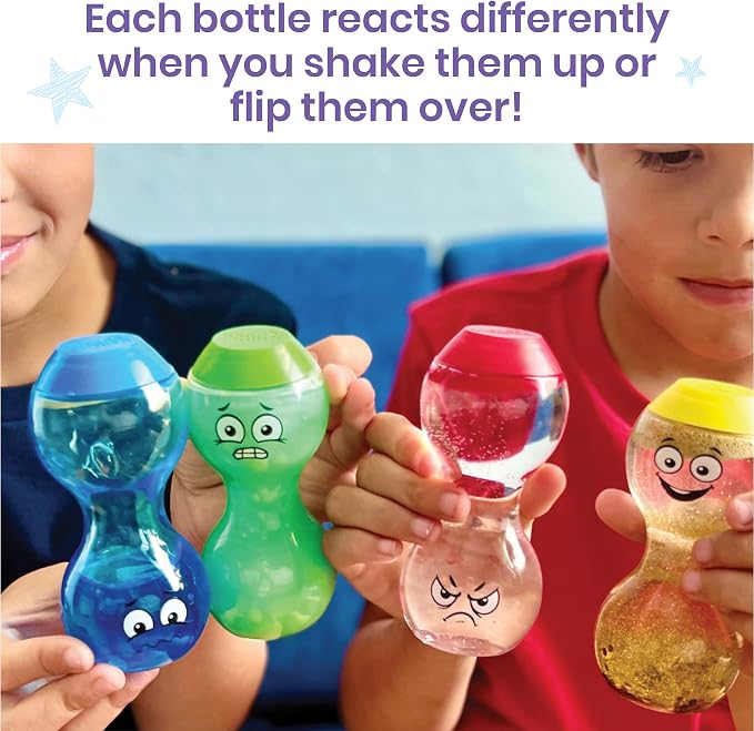 hand2mind Express Your Feelings Sensory Bottles-Primary Emotions | Toddler Sensory Toys, Quiet Fidgets for Classroom, Calm Down Corner Supplies, Social Emotional Learning, Mindfulness for Kids