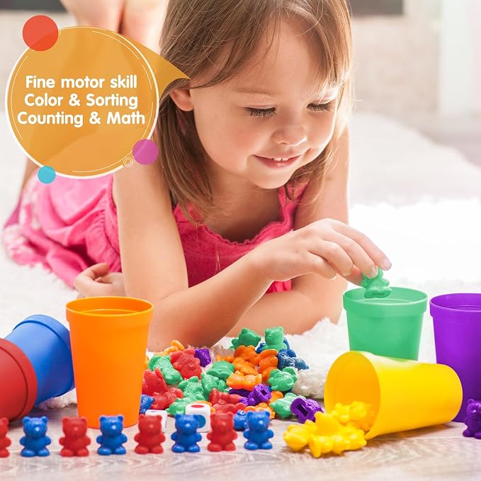 Bmag Counting Bears with Matching Sorting Cups, Preschool Learning Toys Color Recognition and Math Learning Games, STEM Educational Toy Gift for Kids Age 3 4 5 Year Old Boys Girls