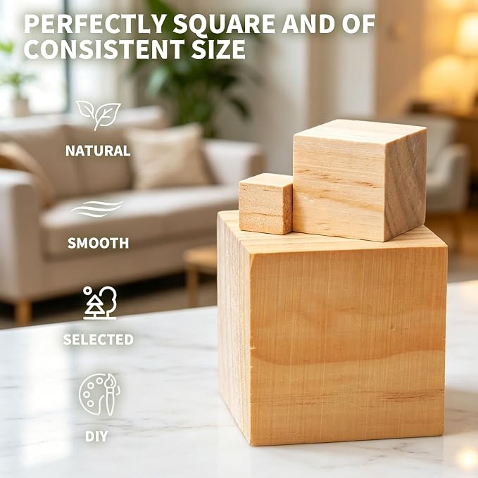 100Pcs Unfinished Wood Cubes,1/2Inch Wooden Blocks for Crafts | Blank Solid Wood Square Blocks for Painting, Craft Making, DIY,Building Model and Home Decor(100, 1/2 inch)