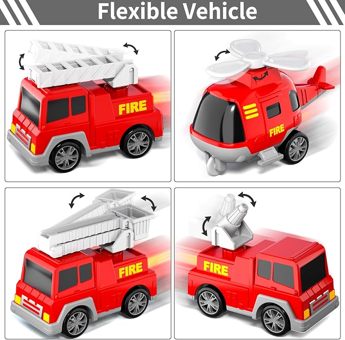 Bennol Fire Truck Toy Set for Kids Toddlers Ages 3-5: Fire Engine with Extendable Ladder & Helicopter | Friction Powered Toy Cars for Boys Girls Gifts1 2 3 4 5 Years Old