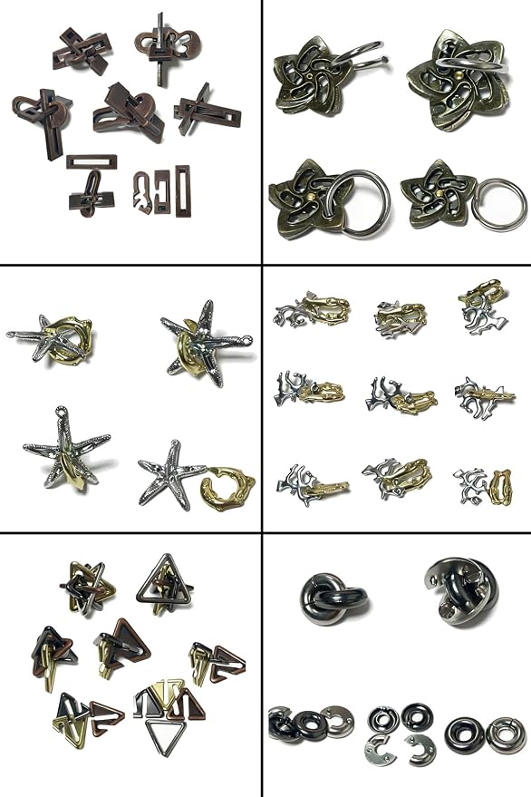AHYUAN 32Pcs Metal Brain Teaser Puzzles Cast Steel Teasers Puzzle for Kids Teens Magic Puzzles Games Toys IQ Education Smart Logic Test Toy Fidget Toys Party Favors for Kids Adults Challenge