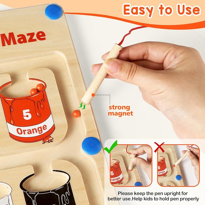 Magnetic Color and Number Maze, Montessori Toys Gift for 3-5 Year Boy Girl | Wooden Magnet Board Counting & Color Sorting Toddler Activities, Educational Fine Motor Skills Learning Toys Gifts for Kids