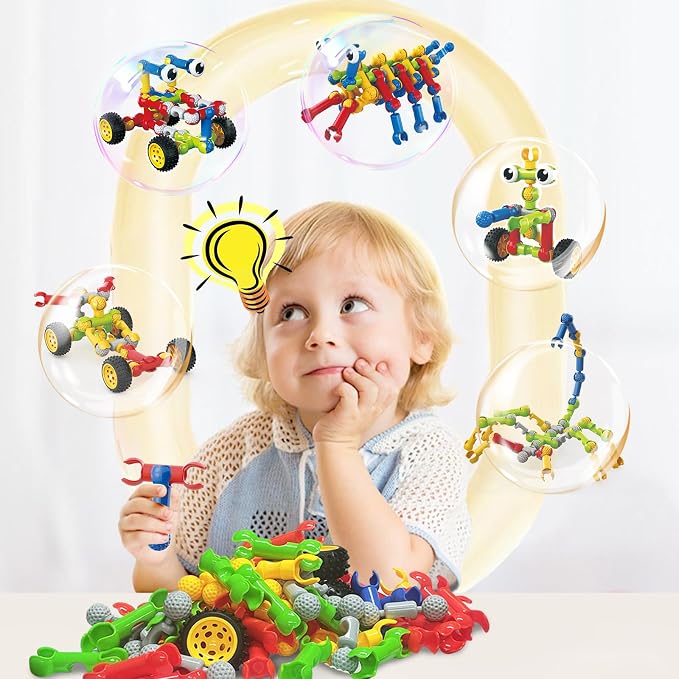 Huaker STEM Building Toys for 3 4 5 6 7 8 Year Old Boys Girls Birthday Gift | 180 Pcs STEM Activity Kit & Toy for Kids Ages 3-8 with Portable Storage Box, Perfect for Preschool, Homeschool, and Classroom