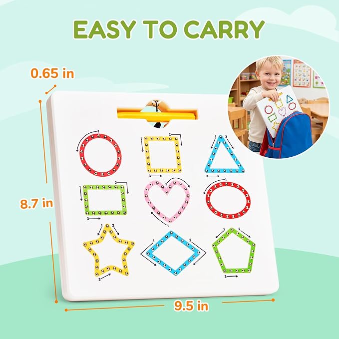 GAMENOTE Magnetic Shapes Lines Tracing Board Double Sided, Pencil Control | 2 in 1 pencil control practice toy, road trip car activity, preschool classroom learning, toy for kids ages 3-5