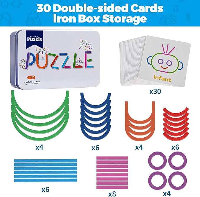 STEM Montessori Puzzle Toy for Kids– Creative Shape Matching & Ring Stacking Set, Hands-On Learning Educational Game for Fine Motor Skills, Preschool Classroom Essentials Ages 3-6
