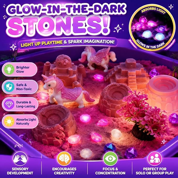 Unicorn & Axolotl 2 in 1 Sand and Water Table, Sensory Table with Sand | Standing sand box with lid, sensory sand, indoor outdoor sand kit, glow stones, sensory play activity table for girls & boys