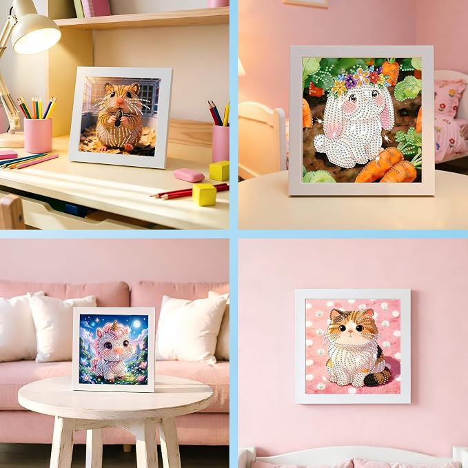 DOZEEZOP 12-Pack Small Diamond Art Kits for Kids 6-12, Land-Animals 7"x7" | 5D Diamond Painting, Partial Round & Special Drills, Desktop & Wall Decor, Beginner DIY Craft, Stress Relief Gift
